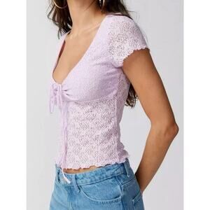 Urban Outfitters Lavender Lace Short Sleeve Tie Front Crop Top Women’s Large NWT